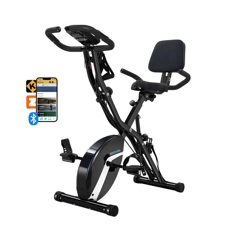 BARWING Stationary Exercise Bike for Home with App,5 IN 1 Foldable Indoor Cycling Bike for Seniors, 350LB Capacity, 6.6 LBS Flywheel,16-Level Magnetic Resistance, Seat Backrest Adjustments