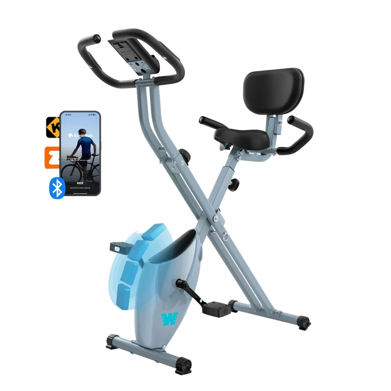BARWING Exercise Bike Stationary Bikes for Home with APP,3 in 1 Folding Exercise Bikes for Seniors, Indoor Cycling Workout Bike 16-Level Adjustable Resistance,330LB Capacity,Comfortable Seat Backrest Grey