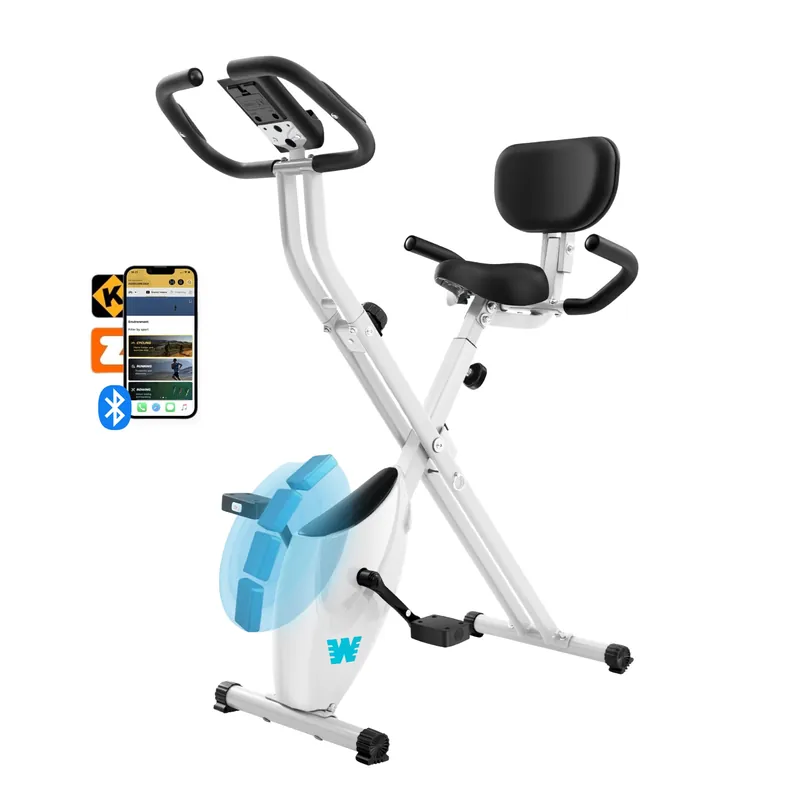 BARWING Exercise Bike Stationary Bikes for Home with APP,3 in 1 Folding Exercise Bikes for Seniors, Indoor Cycling Workout Bike 16-Level Adjustable Resistance,330LB Capacity,Comfortable Seat Backrest White