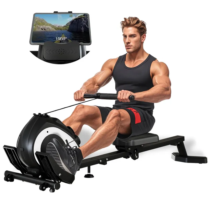 Magnetic Rowing Machine for Home Adjustable 8-Speed Booster Burn Fat & Sculpt Muscles Supports Up to 265 LBS Phone/Tablet-Ready Design