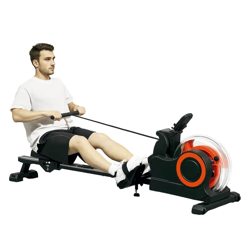 Soozier Water Rowing Machine for Home, Foldable Rower Machine with Adjustable Resistance, Wheels, LCD Monitor and Tablet Holder, 264lbs Weight Capacity, Red
