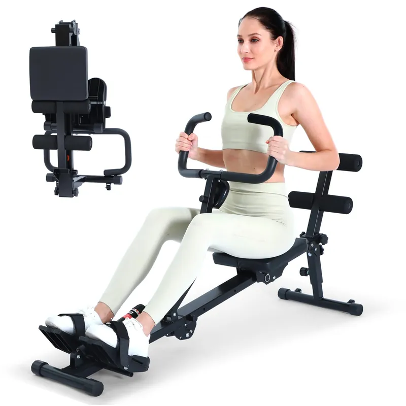 Sportneer Foldable Rowing Machine for Home, Hydraulic Rowing Machine with 12-Level Resistance - Multi Functional Row Machine Equipped with Caster & Backrest, Max 297lbs Weight Load