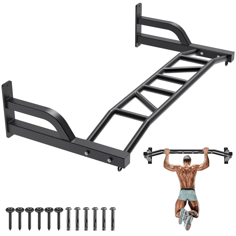 SELEWARE 48‘‘ Multi-grip Pull Up Bar Wall Mount Heavy Duty Chin Up Bar with Hangers for Heavy Bag Home Gym Strength Workout Straps Support 500 lbs