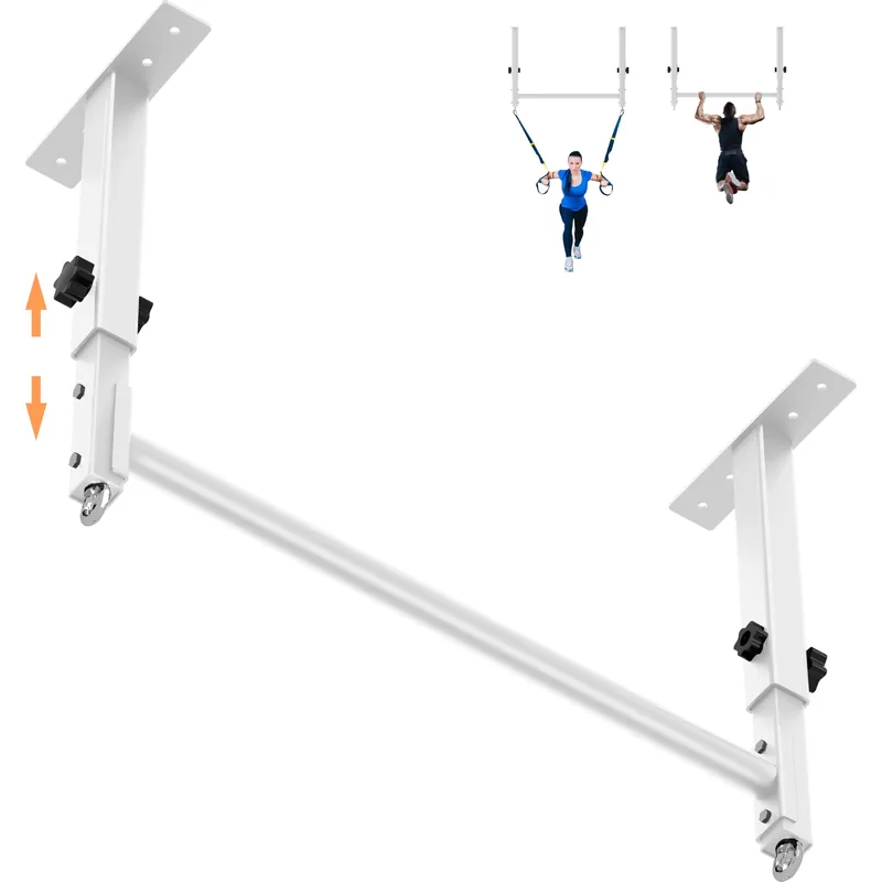 HWOOUSA 48" Ceiling Mount Pull Up Bar, Heavy Duty Multi-Grip Rafter Chin Up Bar for Garage/Basement/Backyard Ceiling Beam, Adjustable Height&Supports to 650 Lbs (White)