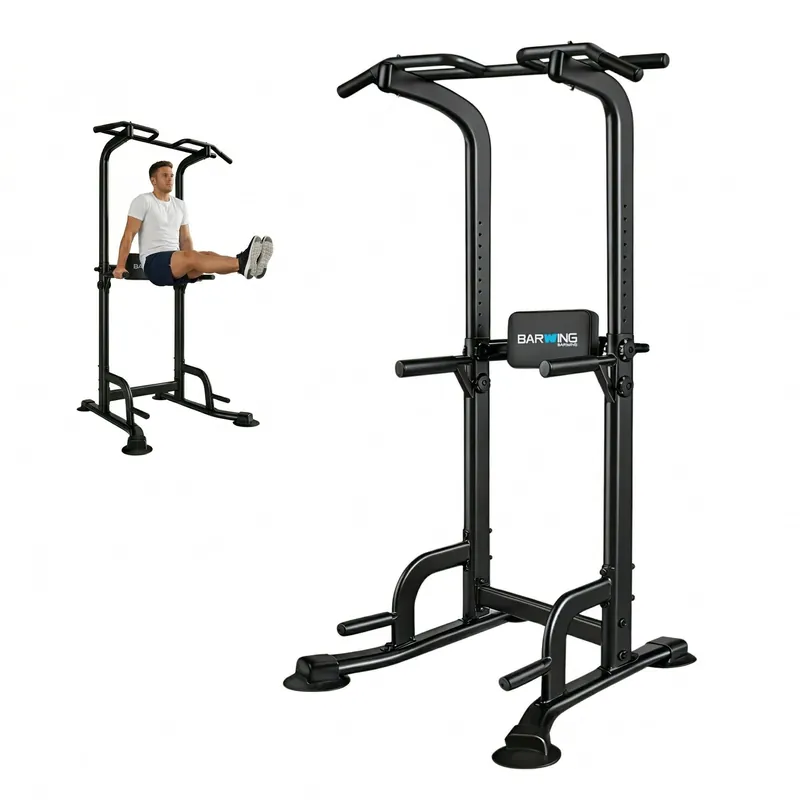 BARWING Pull Up Bar Station,Power Tower,Dip Station with 3D Backrest,Multi-Function Strength Training Stand Rack,Adjustable Height Dip Bars for Home Gym Strength Training Fitness Equipment(Full Black)
