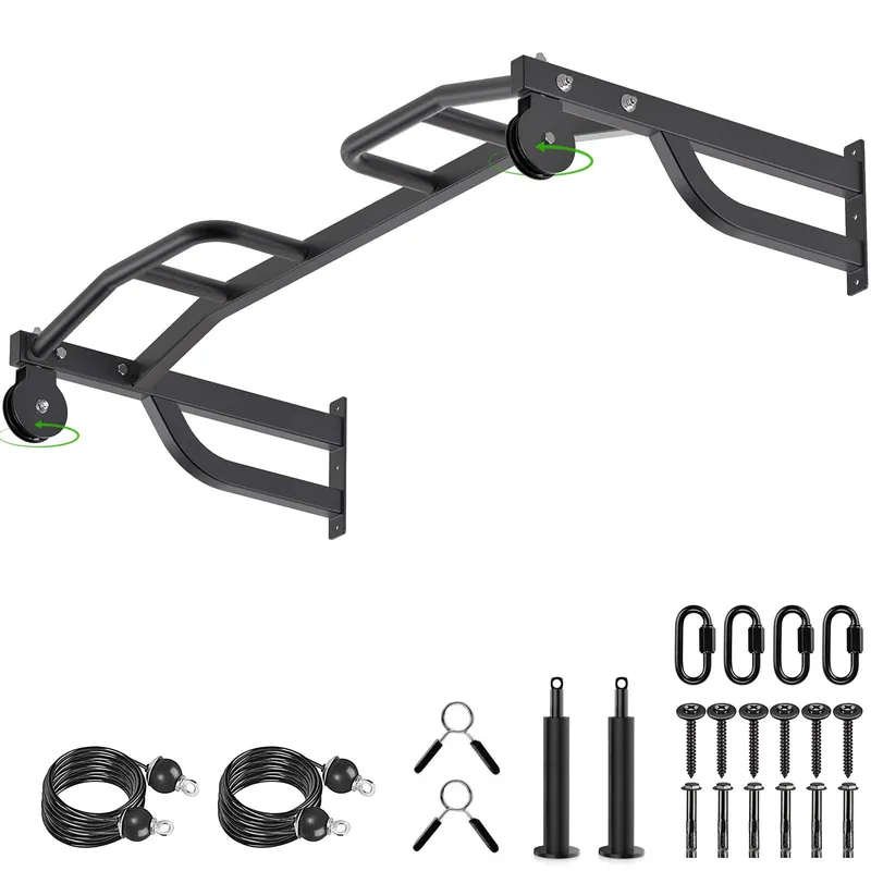 Kipika 48" Ceiling Mounted Pull Up Bar, Heavy Duty Multi-Grip Chin Up Bar, Mounted Pullup Bar, Adjustable Height, Pull Up Bands for Chin Ups & Body Stretching, Ideal for Home Gym and Strength Training (48" Pull Up Bar with 2 Pulleys)