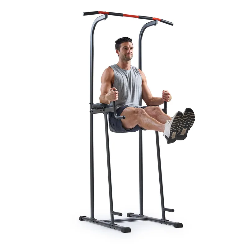 Sunny Health & Fitness Multi-Function Compact Power Tower 300 LB Weight Capacity Strength Training Fitness Equipment with Captains Chair, Dip Station, Pull Up Bar, Push Up & Core Workout - SF-XF924016