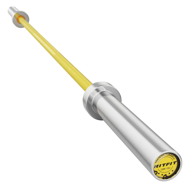 RitFit Elite 6.6ft Olympic Barbell, Robust 33lb Barbell for Weightlifting and Powerlifting, Superior Olympic Bar with Exceptional 900lbs Load Capacity, Weight Bar for 2” Standard Plates Sliver/Yellow