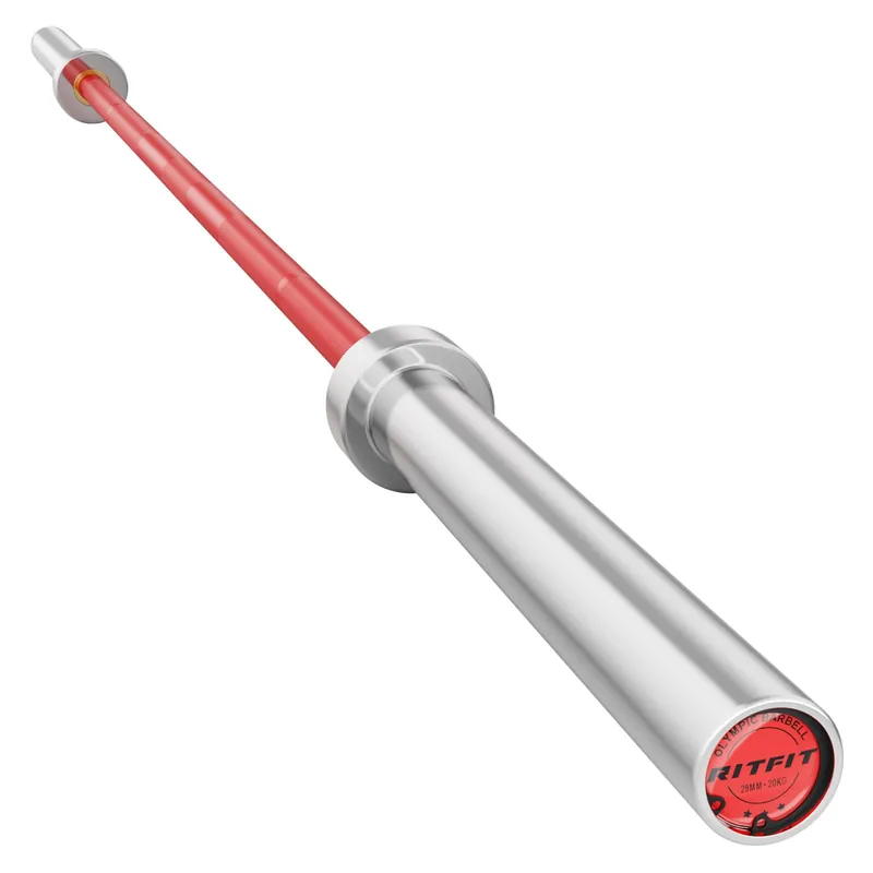 RitFit Elite 7ft Olympic Barbell, Robust 45lb Barbell for Weightlifting and Powerlifting, Superior Olympic Bar with Exceptional 500lbs Load Capacity, Weight Bar for 2” Standard Plates Sliver/Red