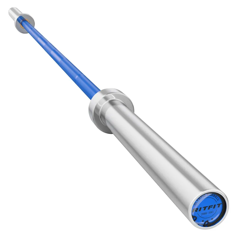 RitFit Elite 7ft Olympic Barbell, Robust 45lb Barbell for Weightlifting and Powerlifting, Superior Olympic Bar with Exceptional 500lbs Load Capacity, Weight Bar for 2” Standard Plates Sliver/Blue