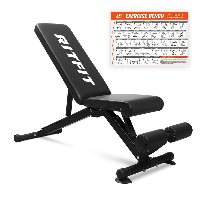 RitFit Adjustable/Foldable Utility Weight Bench for Home Gym, Weightlifting and Strength Training - Bonus Workout Poster with 35 Total Body Exercises