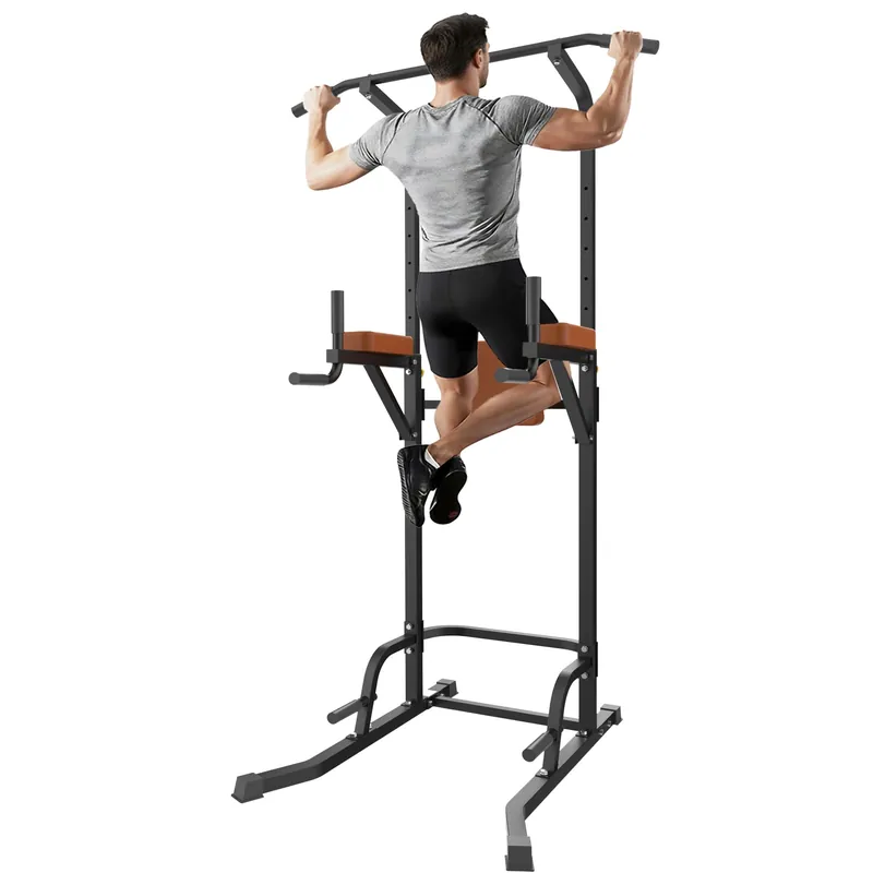 Power Tower Pull Up Station, Dip Station with Stable H-Shaped Base, Adjustable Height for Pull-Ups, Dips, Knee Raises & Calisthenics Training