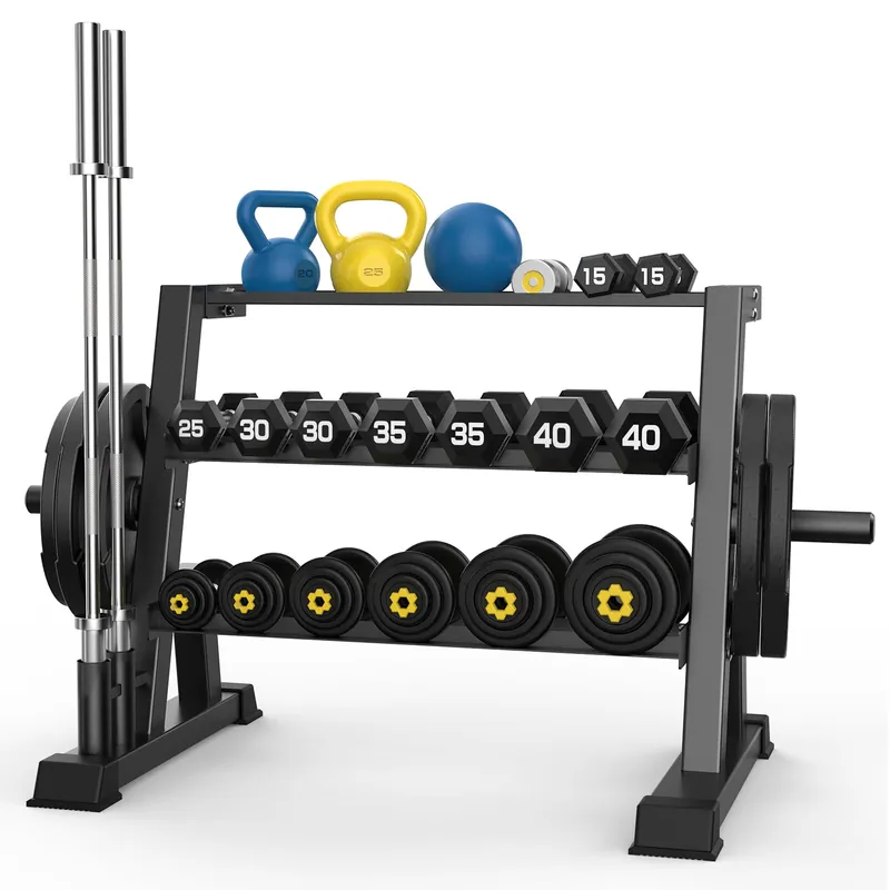 3-Tier Weight Rack, Dumbbell Kettlebell Rack 1100LB Capacity Weight Plate and Curl Bar Storage for Home Gym
