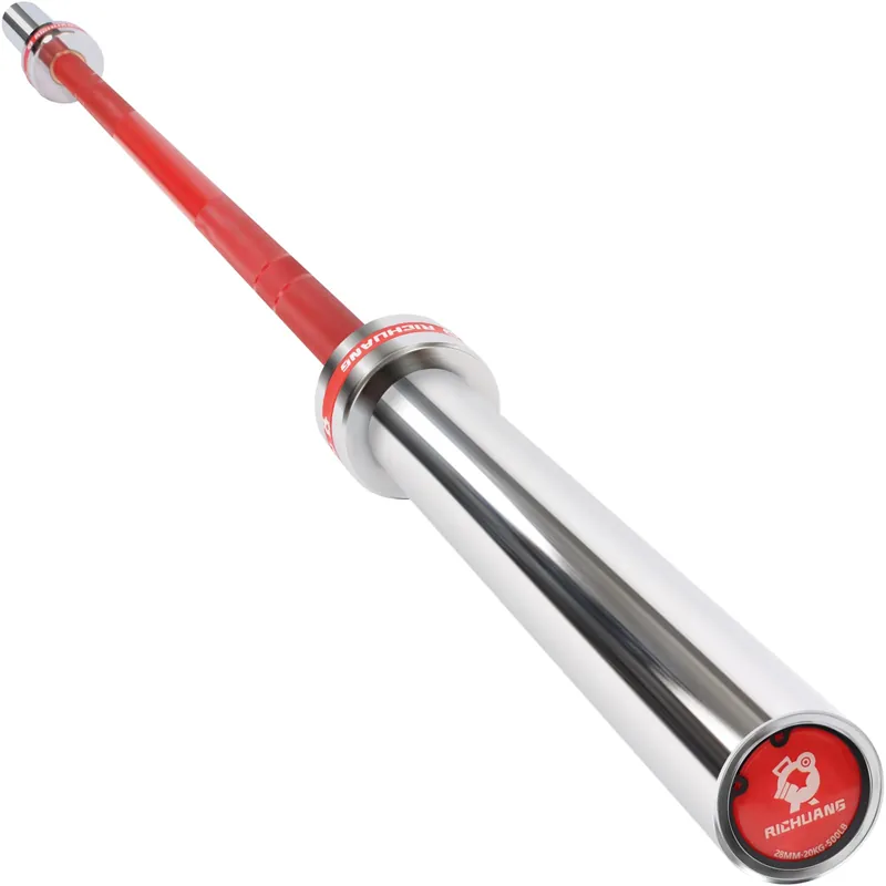 RICHUANG 7ft Olympic Barbell, Weightlifting Barbell 28mm 45lb - 500/700/1000lbs Capacity with Smooth Spinning Sleeves, Olympic Bar Fits 2" Olympic Plates, for Snatch Clean Jerk-Home Gym Training (Silver-Red-500LBS)