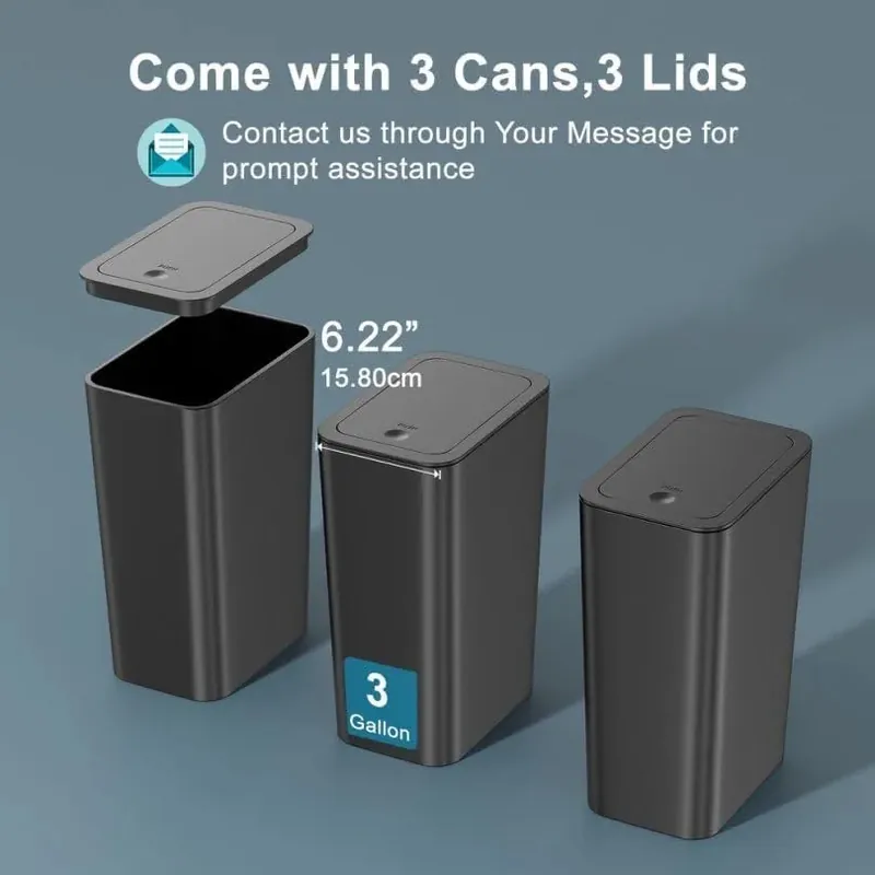 3 Pack 10 L/2.6 Gal Bathroom Trash Can with Lid, Small Kitchen Trash Bin with Press