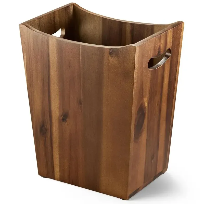 2 Gallons Rectangular Wastebaskets Acacia Wood Waste Basket with Handles