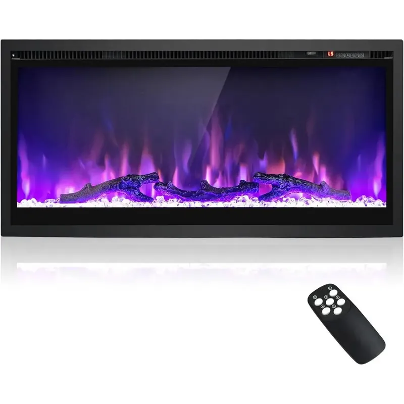 36 Wall-Mounted Linear Electric Fireplace Insert with Remote, Brightness