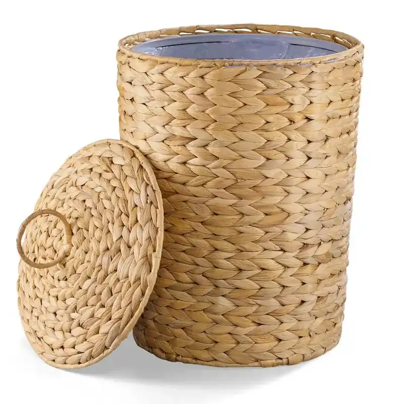 3 Gallons Wicker Trash Can with Lid and Removable Liner, Wicker Rattan Bathroom