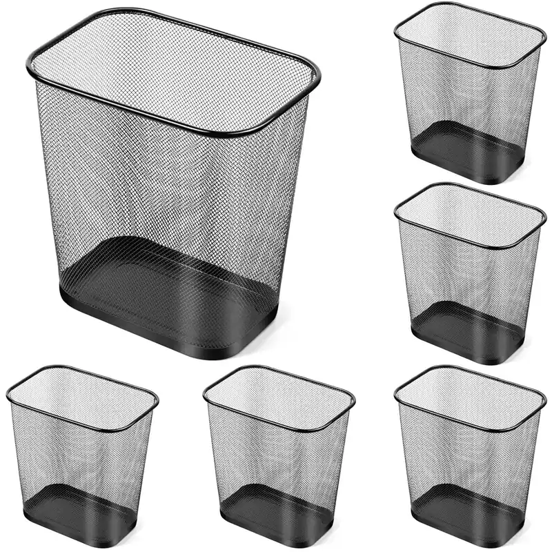 6 Pack Mesh Square Trash Cans 4 Gallon Wire Wastebasket for Home Office Kitchen