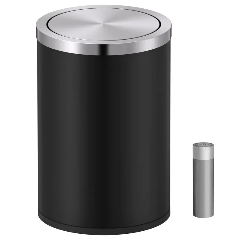 Small Swing Lid Trash Can 2.4 Gallons, Stainless Steel Mini Garbage Bin for Home Office