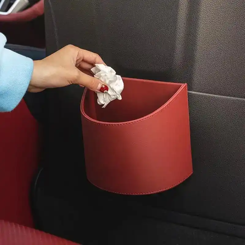 Waterproof Mini Auto Sturdy Trash Can Car Mounted Garbage Bin Without Lid High Quality Leather Material Auto Interior Trash Bin