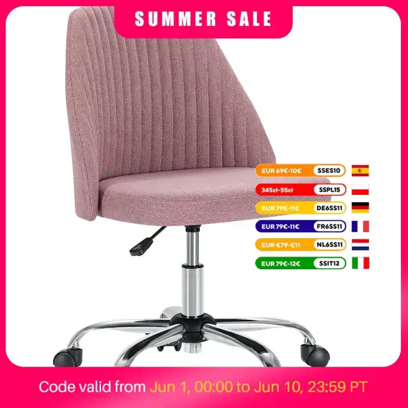 JHK Armless Small Desk Office Chair Cute Vanity Swivel Chair with Back Modern Fabric