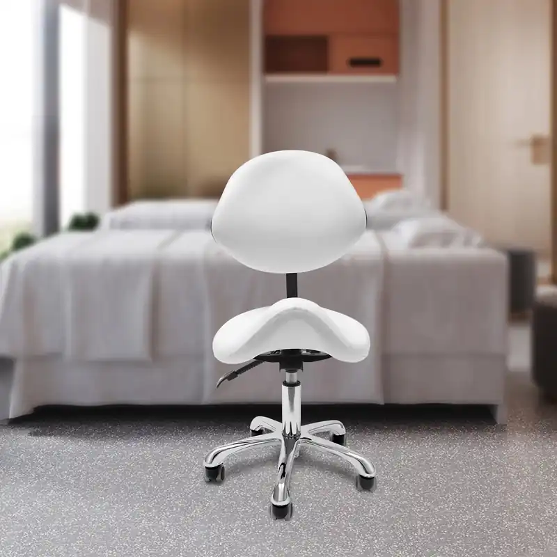 Rolling Saddle Stool Work Chair Height Adjustable with Wheels +Backrest Heavy Duty