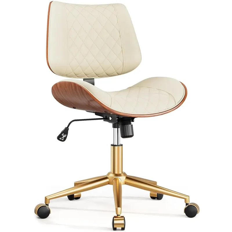 Home Office Desk Chair with Swivel Wheels, Modern PU Leather Armless Office Chair