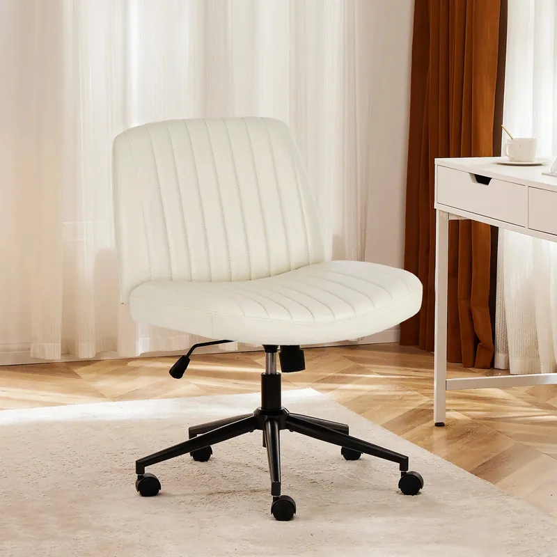 JHK Armless Cross Office Chairs with Wheels PU Leather Swivel Living Room Desk Chair