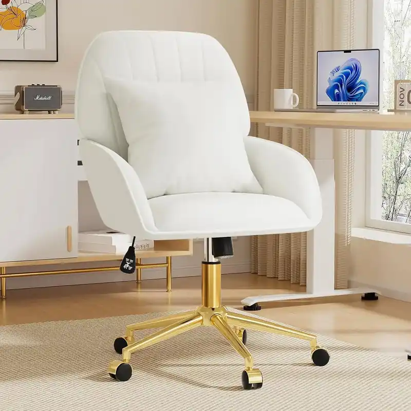 Home Office Desk Chair Comfy with Adjustable Swivel Wheels, Modern Velvet Makeup