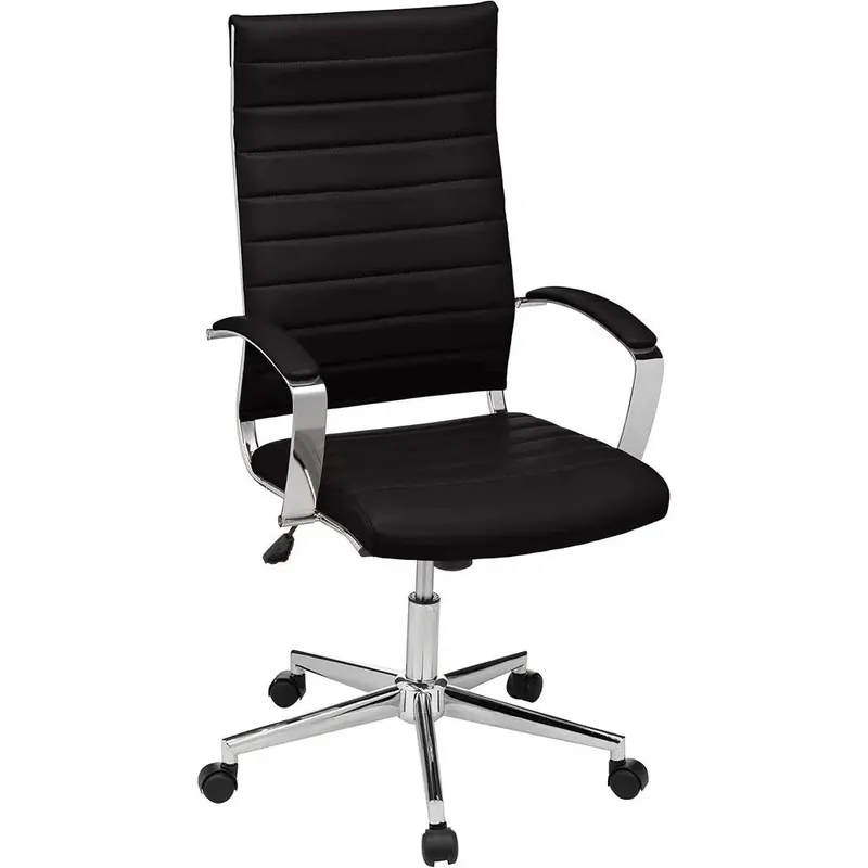 High-Back Swivel Oice Chair with Lumbar Support, Ergonomic Ribbed aux Leather