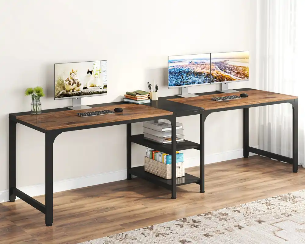 Tribesigns 90.55‘‘ 2 Person Desk with Storage Shelves, Double Computer Desk