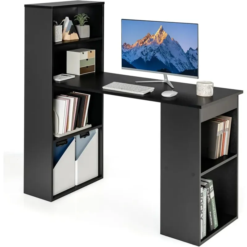48 Inch Computer Desk with Bookshelf, 3-in-1 Home Office Desk with 4-Tier Bookcase & CPU Stand, Space