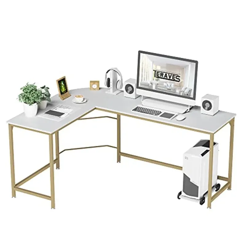 Reversible L Shaped Desk White 57.9 Corner Gaming Computer Desk Office Workstation