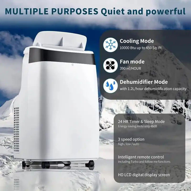 10000 Btu Portable Air Conditioner Unit for Rooms Cooling Up to 450 Sq.Ft