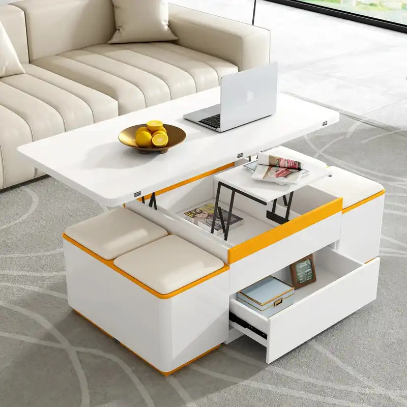 U-Can Lift-Top Coffee Table with 4 Storage Table for Living Room