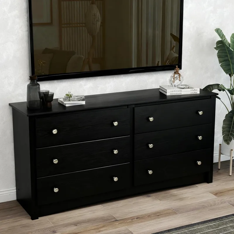 JHK 59IN Wood 6 Dresser Drawers Cabinet for Living Room Stable Structure