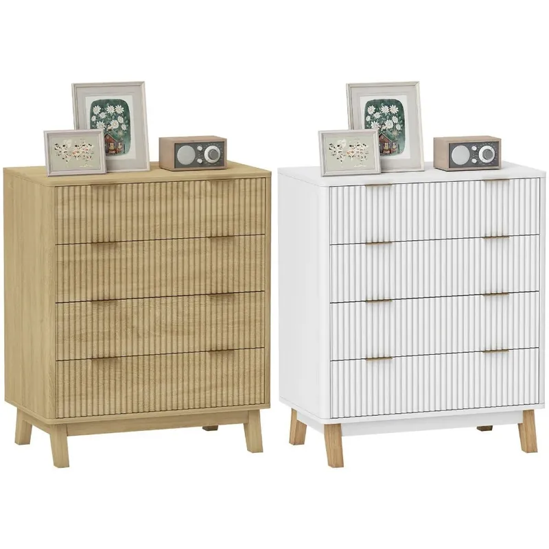4 Drawer Dresser for Bedroom, Fluted Chest of Drawers