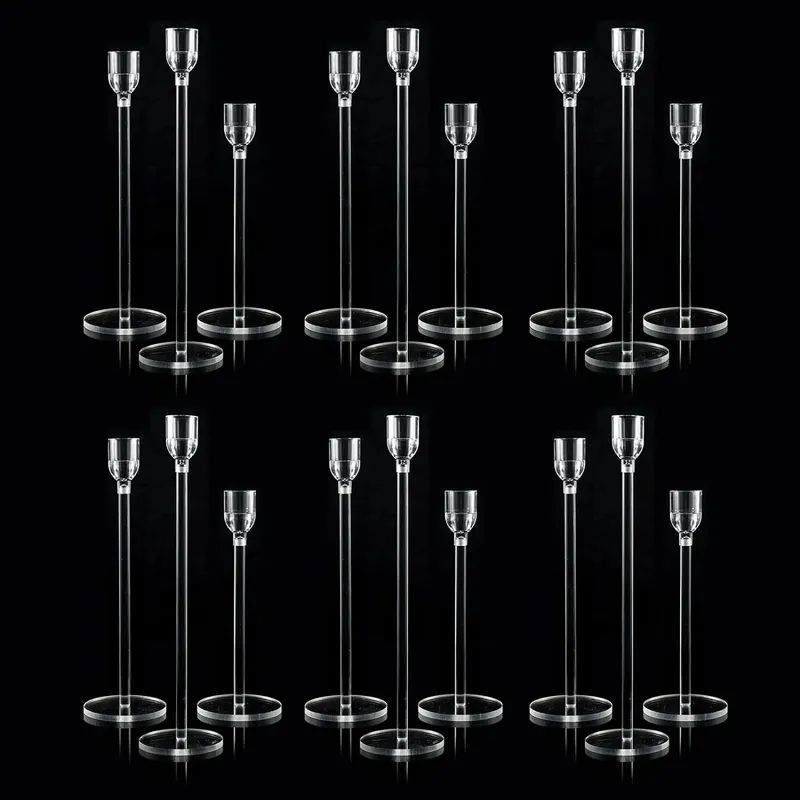 18PCs Candlestick Holder Clear Taper Candle Holders Set for Events Party
