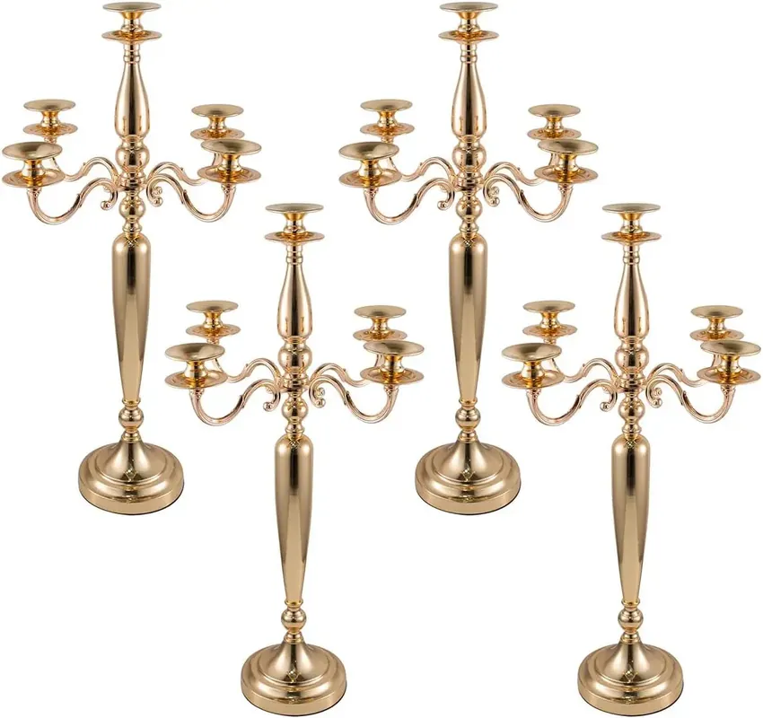 4Pcs 5 Arm Gold Metal Candlestick Holder for Wedding Decorative(28 Inch