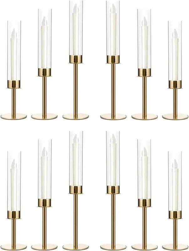 12PCS Gold Candle Sticks Holder in Bulk for Table Centerpiece