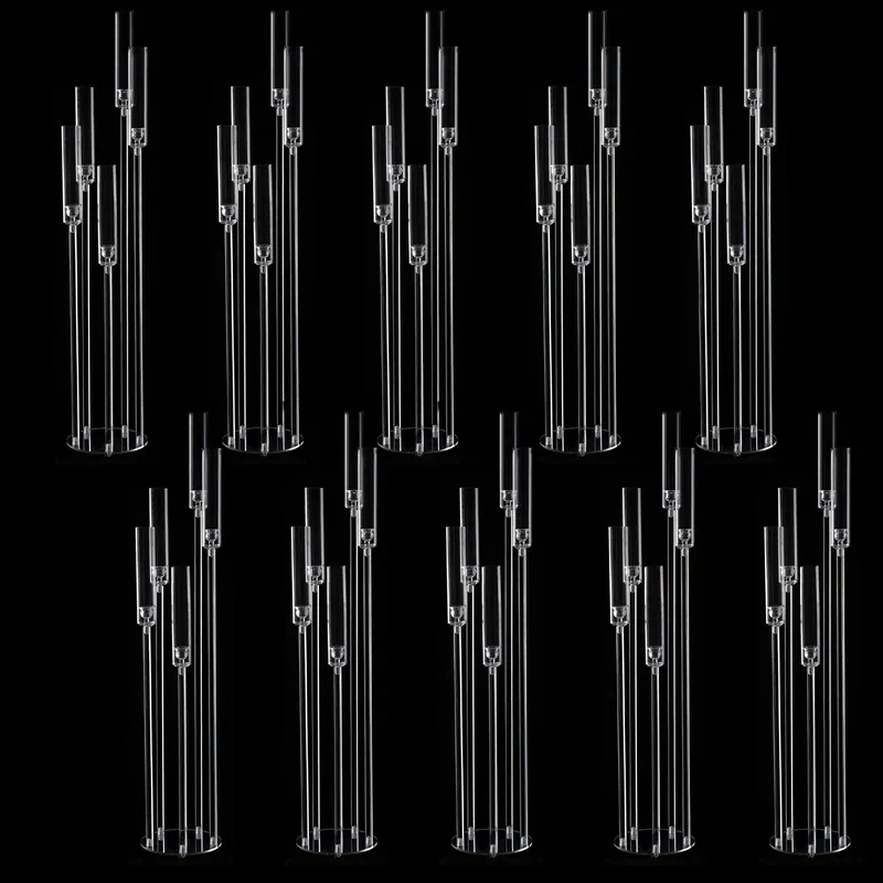 Acrylic Floor Candelabra 5 Arm Tall Candlestick Holder for Wedding, 10pcs