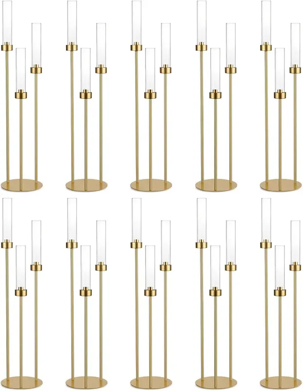 10pcs 3 Arm Gold Candelabra for Table 34in Tall Metal Candlestick Holder