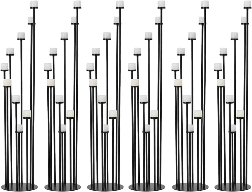6PCS Black 9 Arm Metal Floor Candle Holders Tall Set for Party Event(46Inches)