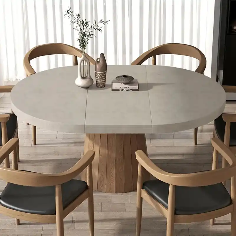 Round Extendable Dining Table with Pedestal Base, 39"-55" Expandable Dining Room Table