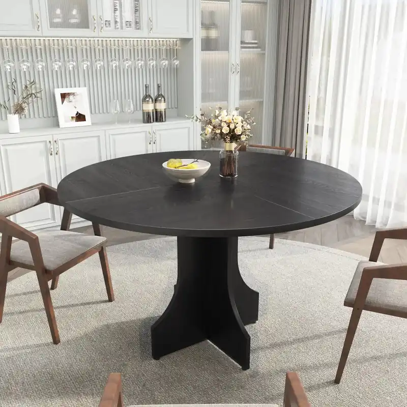 47 Inch Round Dining Table for 4-6 People Rustic Wood Circle Kitchen Table