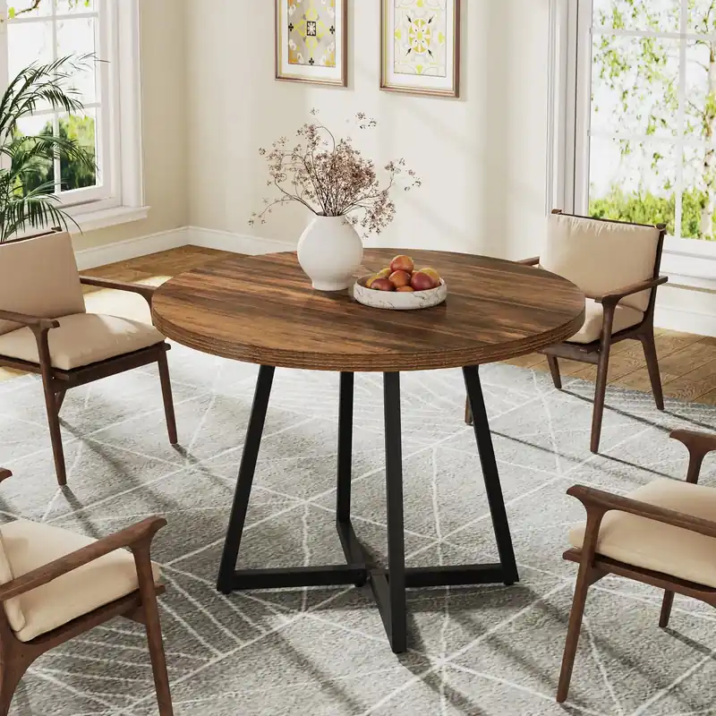 Tribesigns Round Dining Table for 2, 31.5" Industrial Kitchen Table with Metal Base