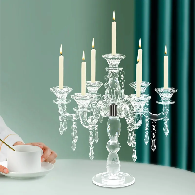  European Glass Candle Holder 7-Arm Candlestick for Holiday & Home Decor