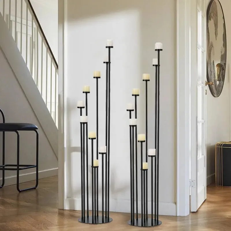 Set of 4 Floor Candle Holders,9 Arm Candle Holder for Fireplace Decoration