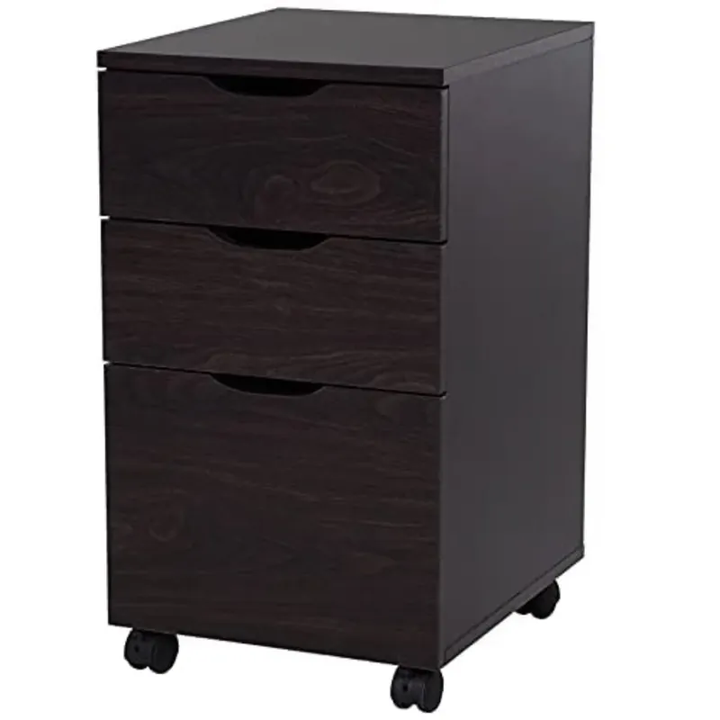3 Drawer Mobile File Cabinet Rolling Printer Stand Vertical Filing Cabinet Brown Wood Grain Portable Storage